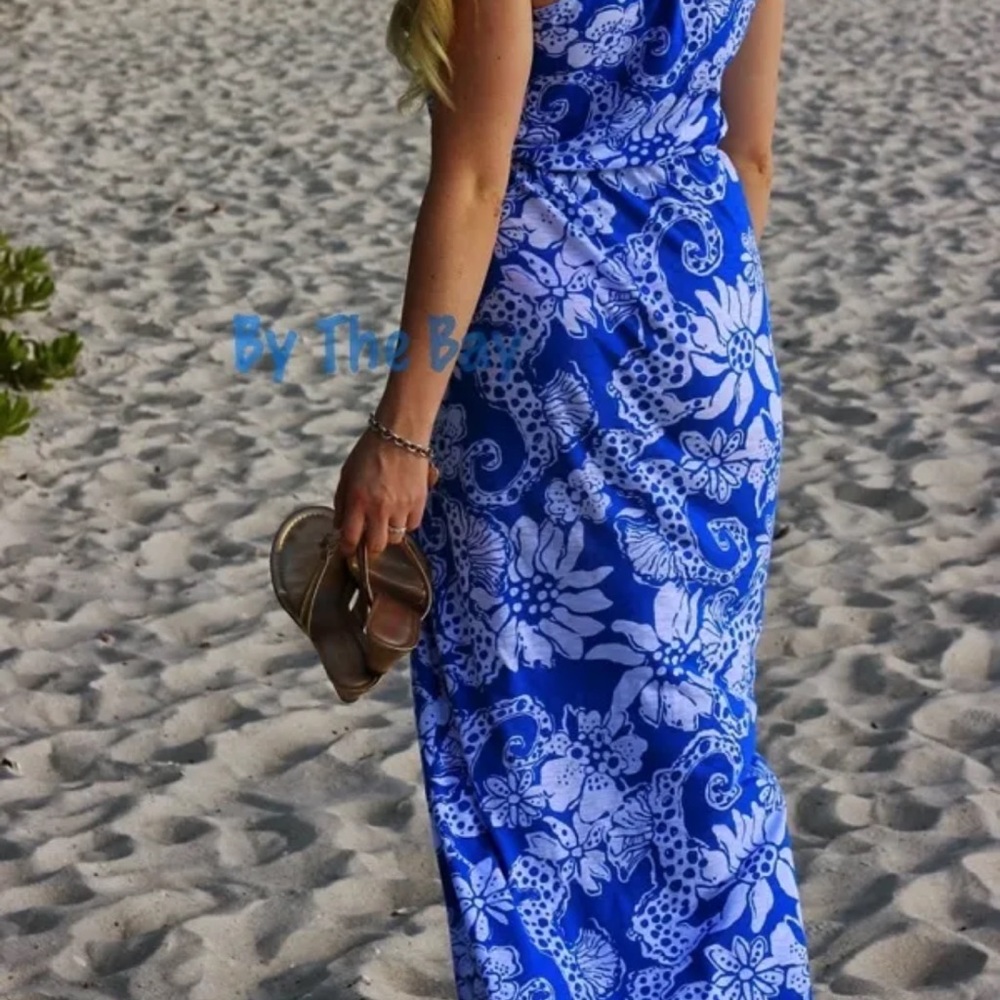 BRAND NEW LILLY PULITZER MILLS RACERBACK MAXI DRESS DEEP BLUE QUAHOG CHOWDAH